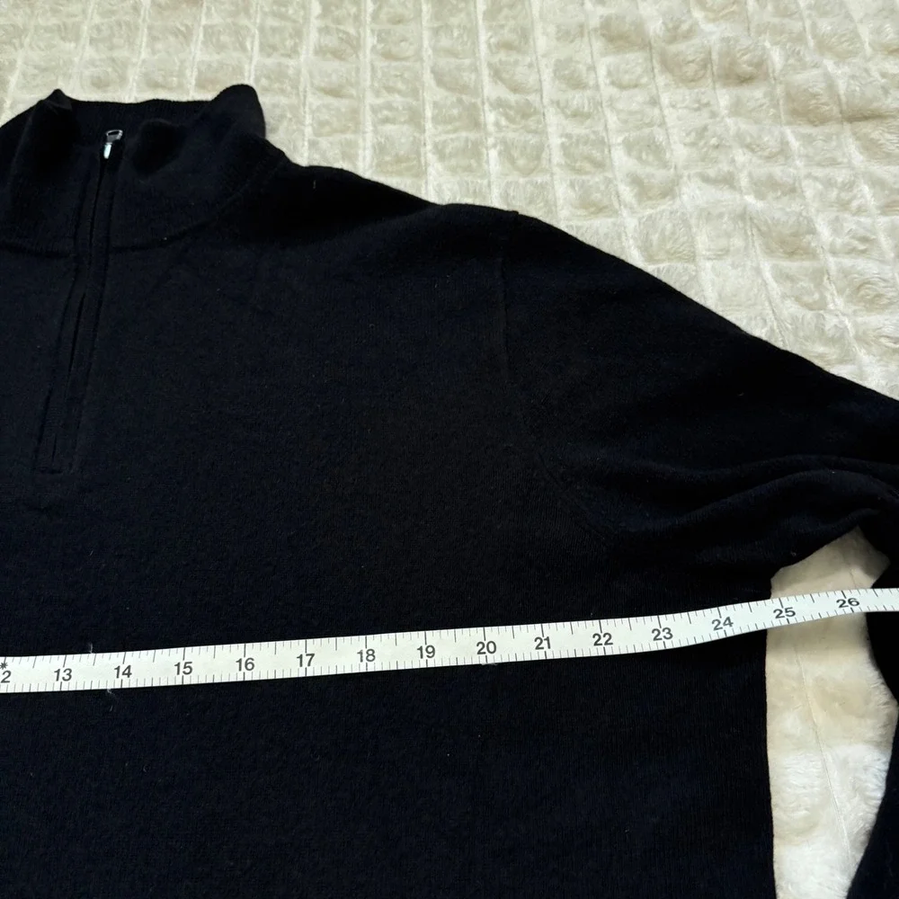 J Crew XL Black 100% Cashmere Midweight 1/4 Quarter Zip Pullover Preppy Classic